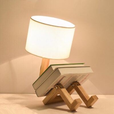 Lampe de chevet bonhomme porte livre en bois