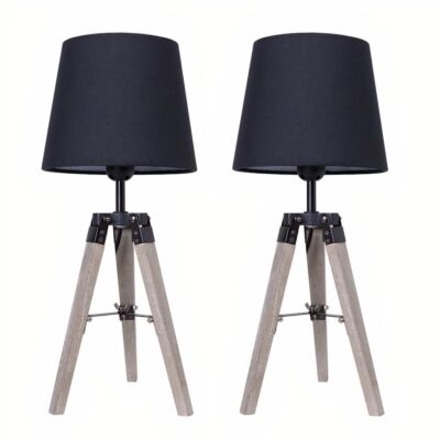Lampe trépied table moderne en bois