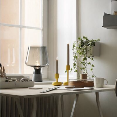 Lampe champignon design en verre fumé