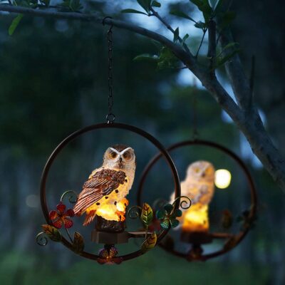 Lampe solaire hibou suspendu