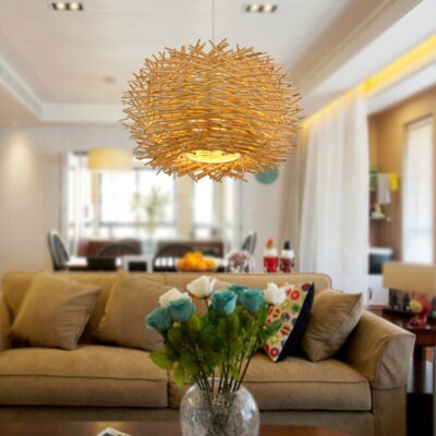 Plafonnier LED en rotin tressé