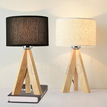 Lampe de Table en bois avec abat-jour en tissu