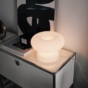 Lampe de Table circulaire en verre blanc