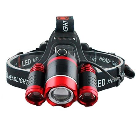 Lampe frontale avec 3 LED et zoom de couleur noir et rouge