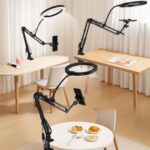 Anneau lumineux LED rond avec bras Long réglable pour téléphone