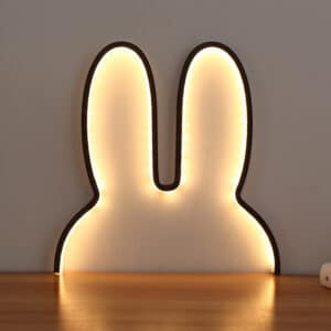Lampe veilleuse en forme de lapin à LED avec port USB avec bord noir