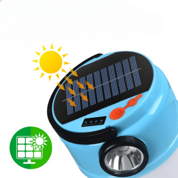 Lampe camping LED solaire et chargeur téléphone avec crochet