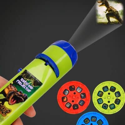 Lampe torche enfant verte avec projection de dinosaures