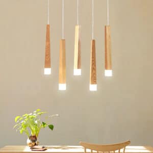 Lampe plafond LED suspendue en bois massif au design moderne