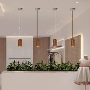 Lampe bois massif suspendue au design nordique moderne suspendues au dessus de plantes