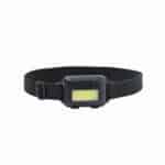 Mini lampe frontale rechargeable LED portable noire présentée sur fond blanc