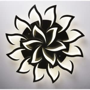 Lampe plafond style grande fleur LED à intensité variable intelligente présentée sur fond gris