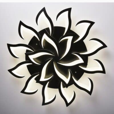 Lampe plafond style grande fleur LED à intensité variable intelligente présentée sur fond gris