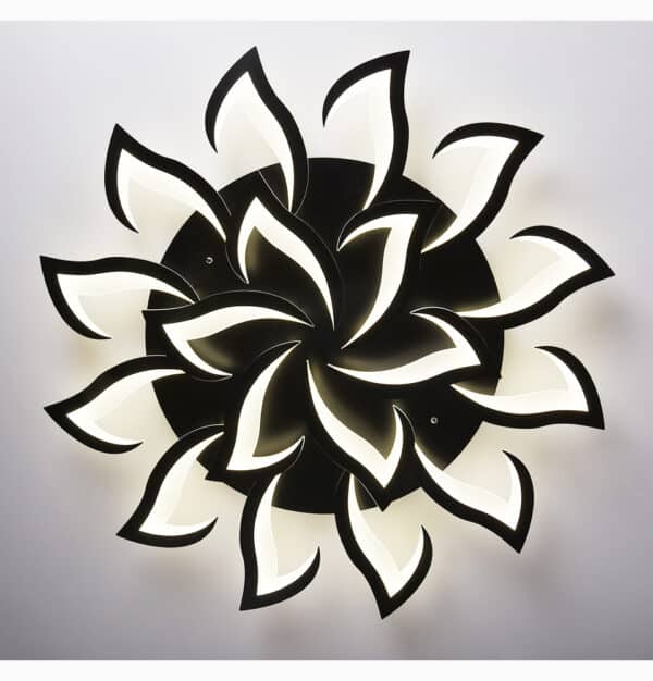 Lampe plafond style grande fleur LED à intensité variable intelligente présentée sur fond gris