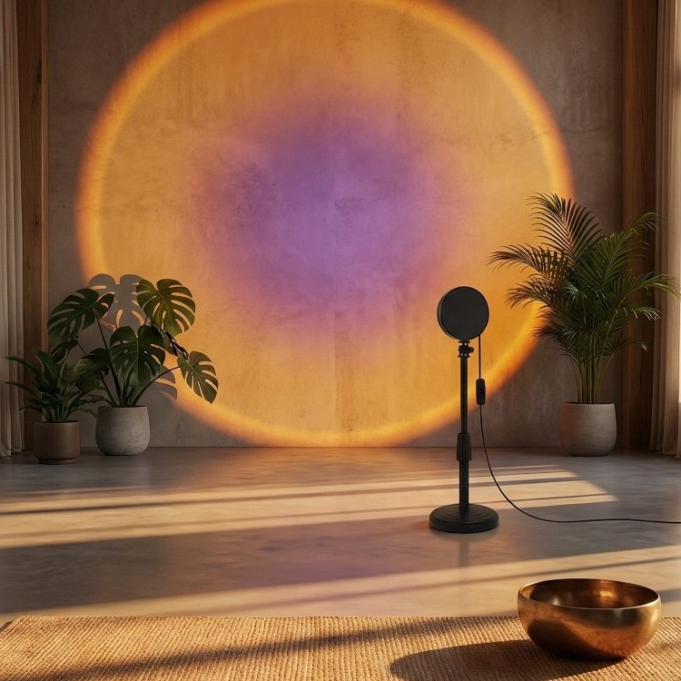 Lampe halo LED effet coucher de soleil doré
