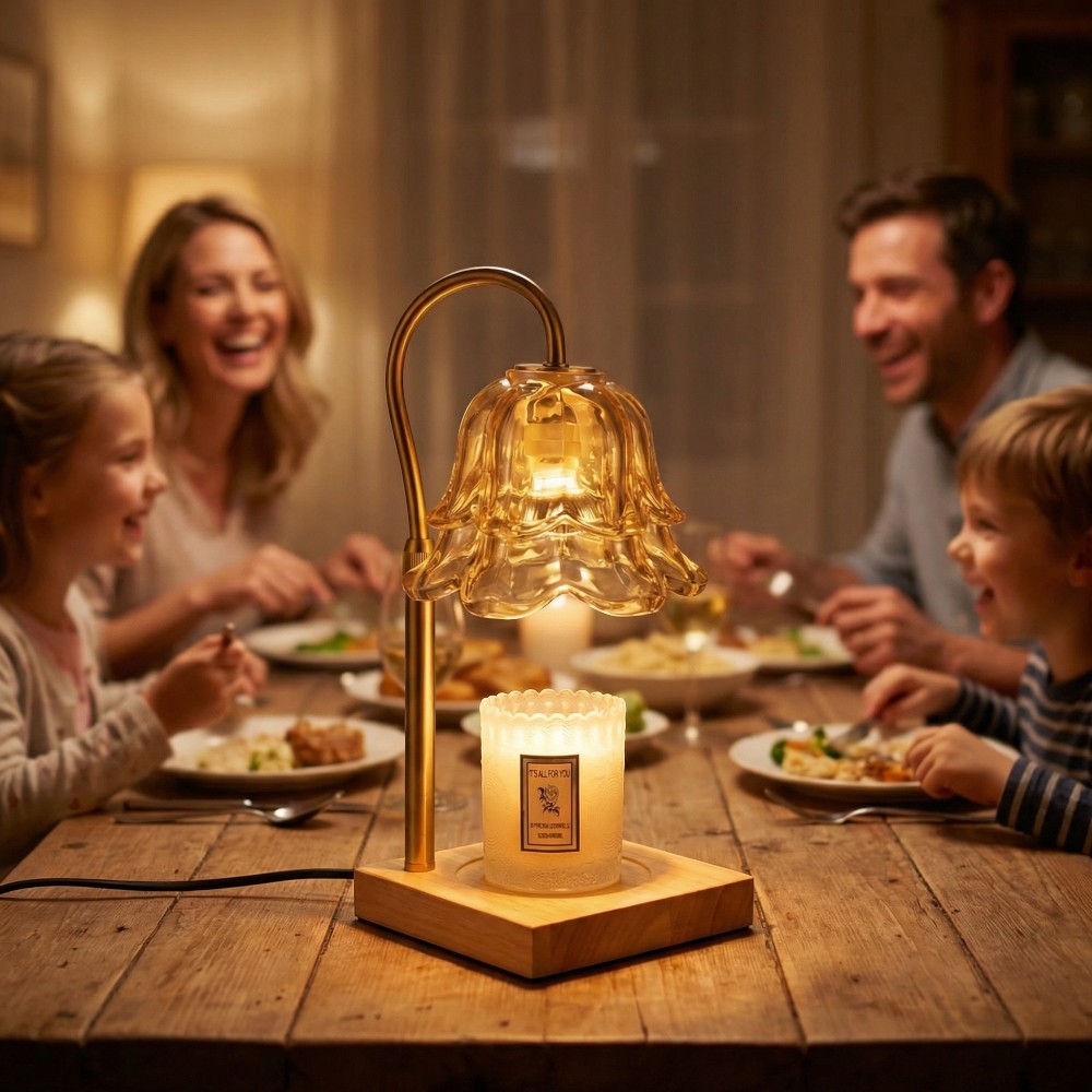 Lampe chauffe bougie sans flamme fleur dorée avec minuterie