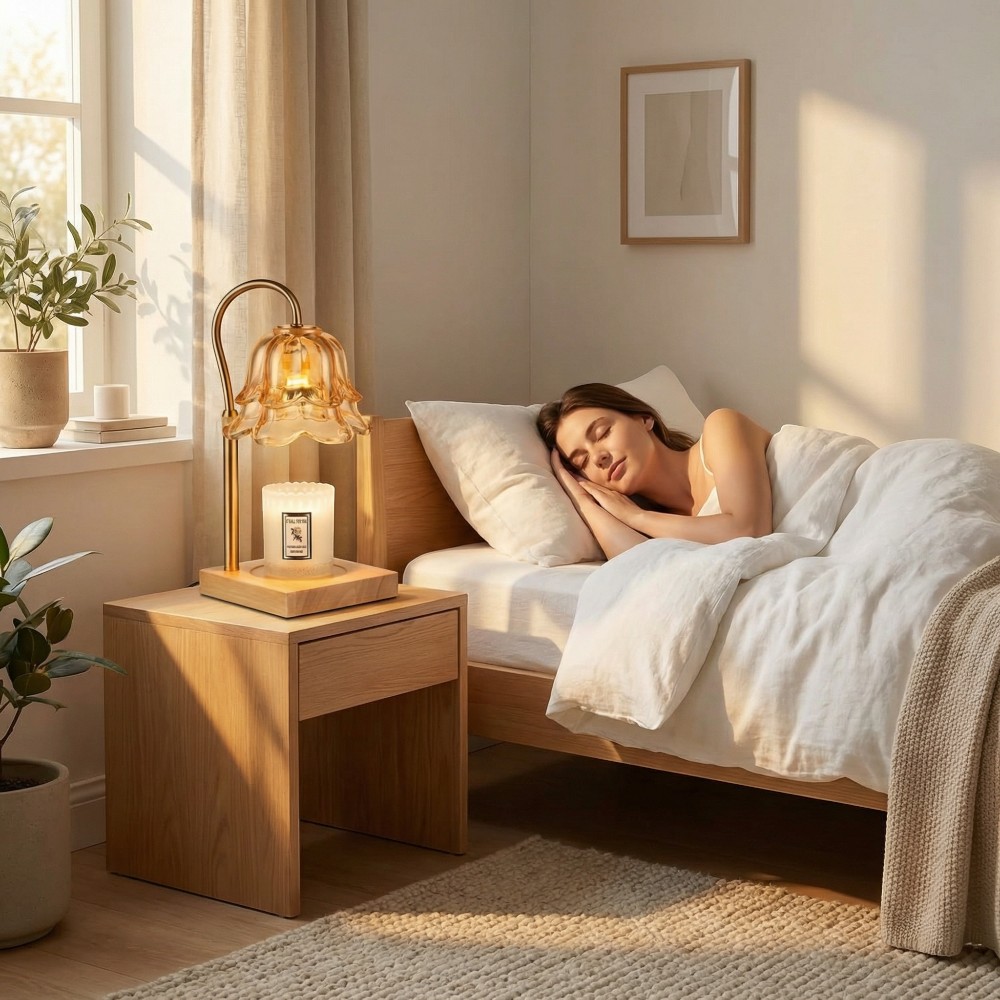 Lampe chauffe bougie sans flamme fleur dorée avec minuterie