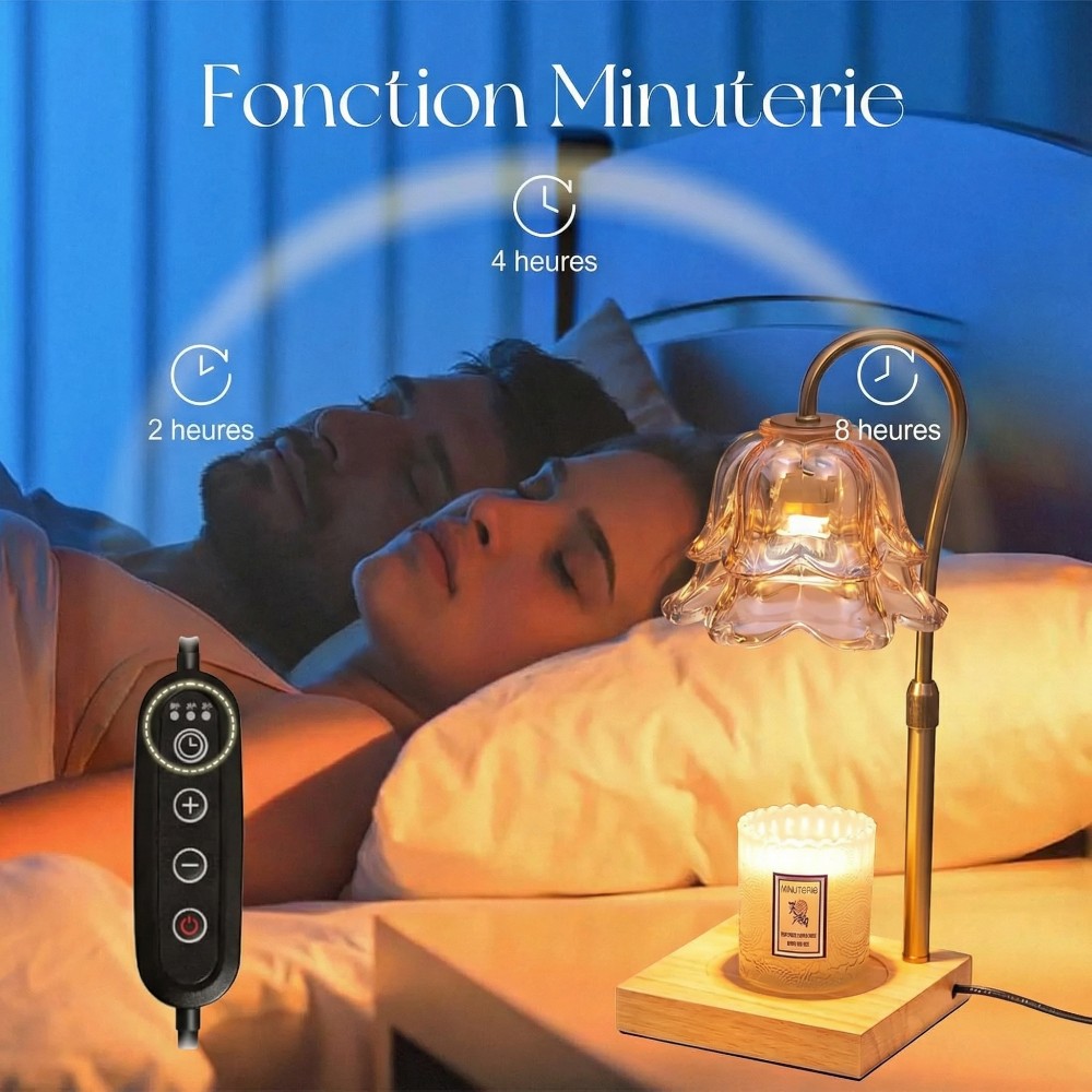 Lampe chauffe bougie sans flamme fleur dorée avec minuterie