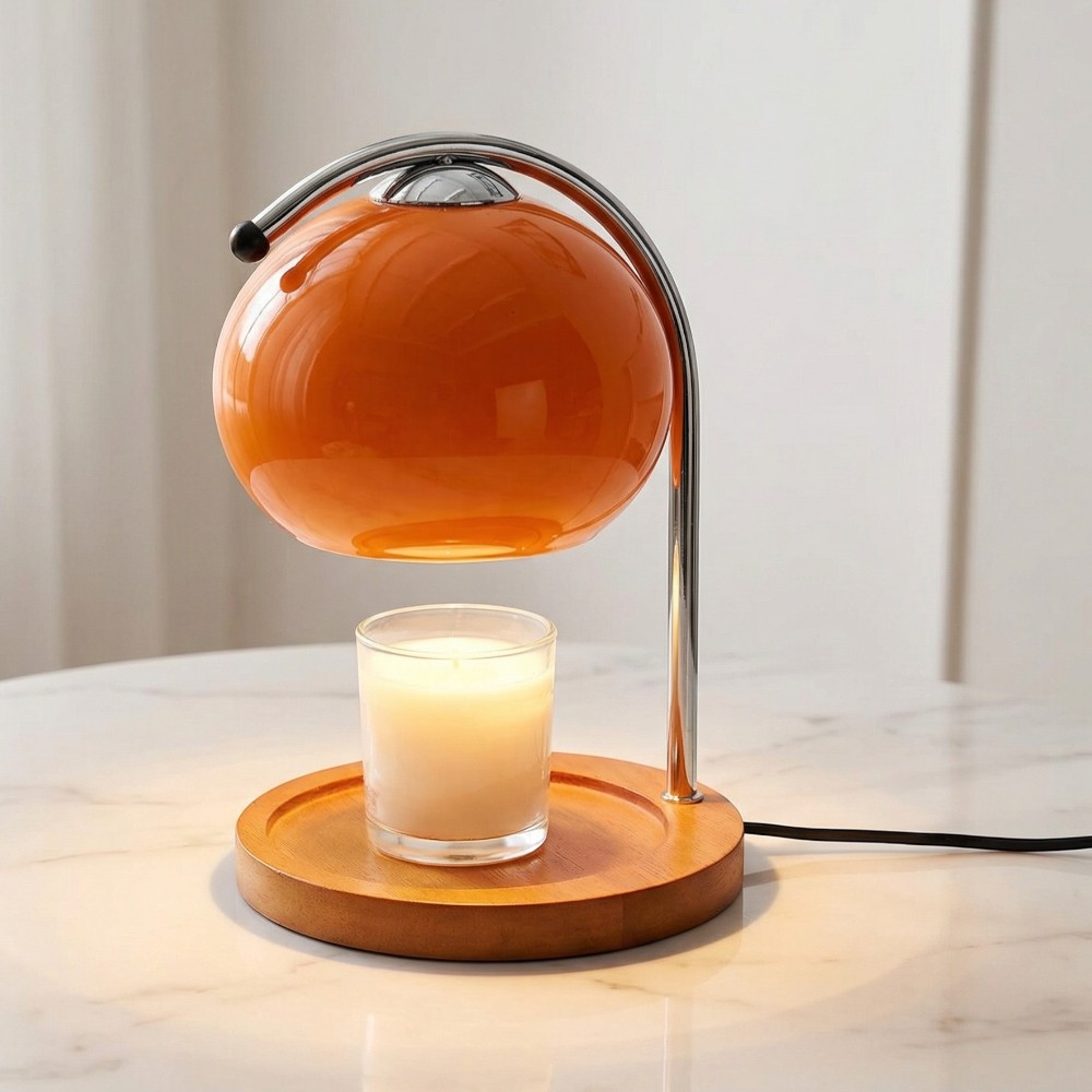 Lampe chauffe bougie vintage verre et bois