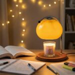 Lampe chauffe bougie vintage verre et bois