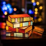 Lampe livre vintage style vitrail artisanal